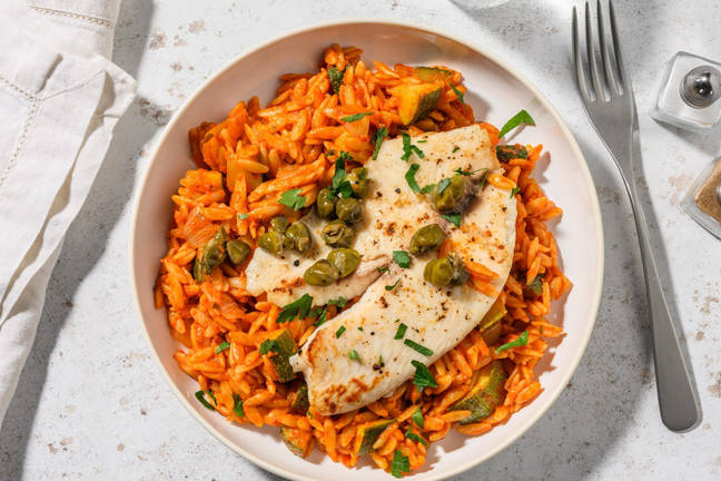 Filet de pangasius, beurre aux câpres, courgette et persil