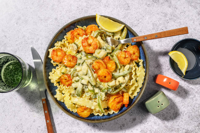 Sweet & Sticky Curried Shrimp with Mafaldine