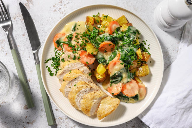 Filet de poulet en sauce crémeuse aux épinards
