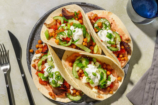 Griechische Tacos mit Kichererbsen und Zaziki