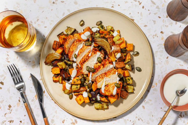 Pollo de otoño con calabaza asada