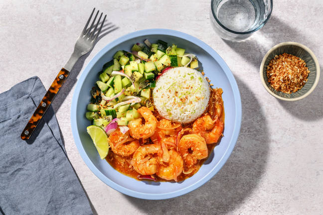 Glazed Sriracha Shrimps auf Limettenreis