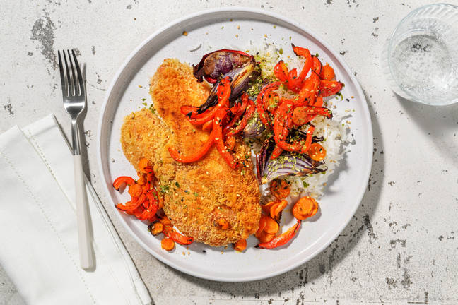 Gepaneerde pangasiusfilet met sticky soja-groenten