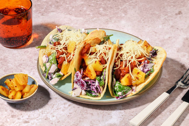 Cheesy Caribbean Kidney Bean & Slaw Tacos