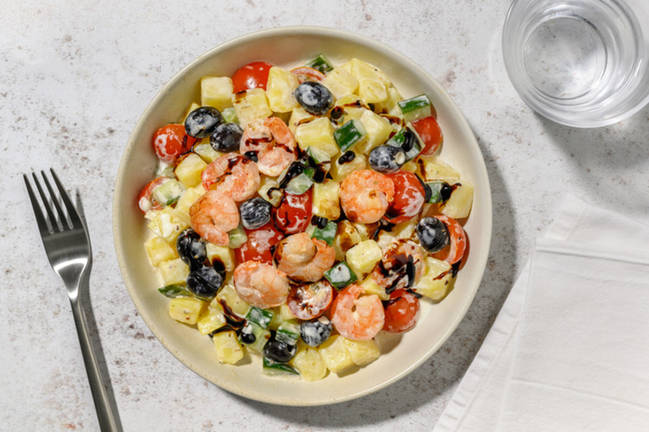 Ensalada tibia de patatas con langostinos