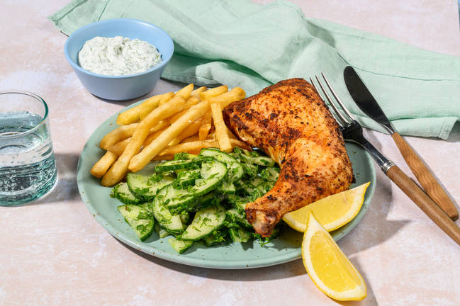Poulet BBQ, frites & sauce ranch