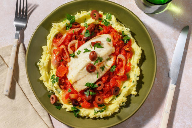 Psari plaki : lieu à la grecque, origan & purée