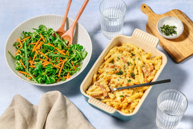 Gratin gourmand : casarecce aux lardons & thym
