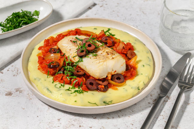 Psari plaki : lieu à la grecque & purée