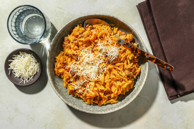 Orzo, bœuf haché & duo de fromages