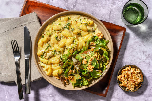 Gnocchi, sauce au bleu & poireau fondant