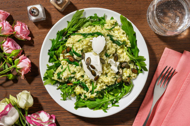 Risotto verde au pesto, épinards & chèvre