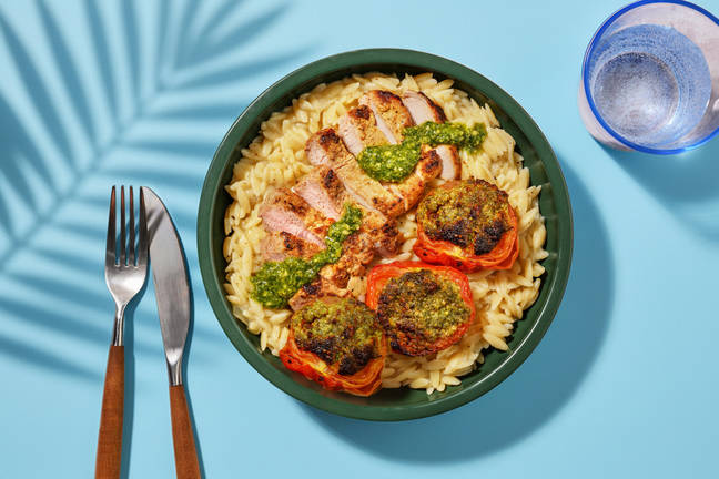 Carré de porc & tomates rôties au pesto vert