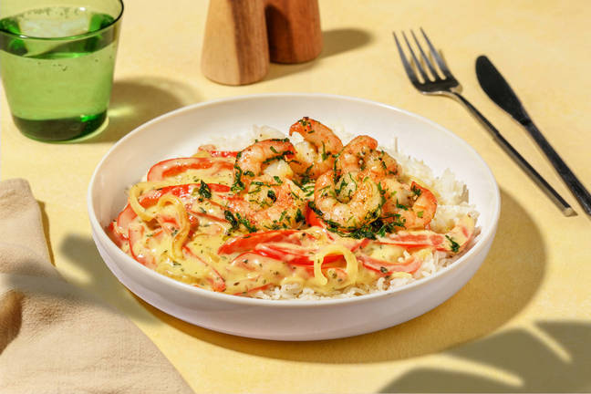 Crevettes en persillade & poivrons dorés