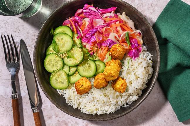 Buddha bowl de boulettes veggie, gomasio & riz