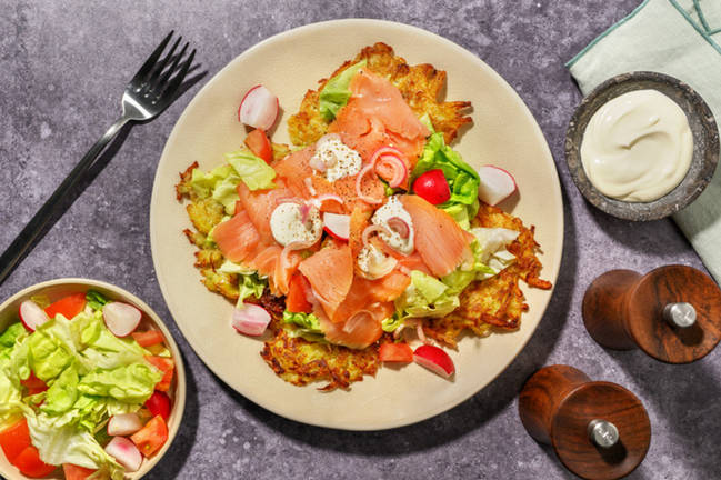 Smoked Salmon Topped Potato Rostis
