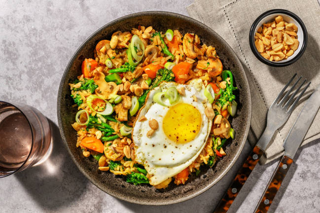 Riz sauté au broccolini, champis & sauce soja
