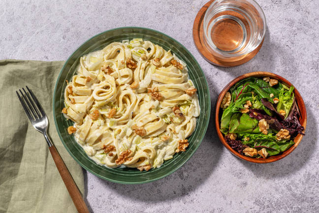 Tagliatelle, sauce au bleu & poireau fondant