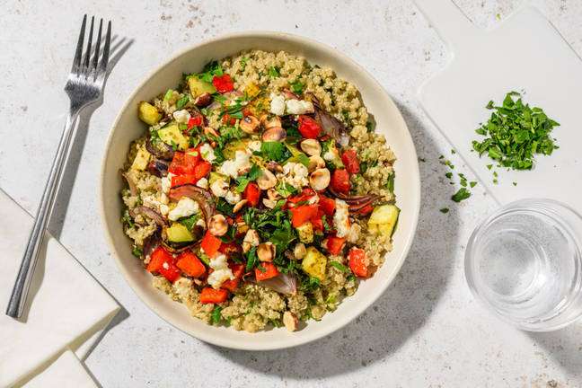 Légumes rôtis, fromage à la grecque & quinoa