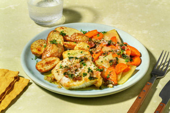 Lieu grillé sauce citron-cerfeuil & navets