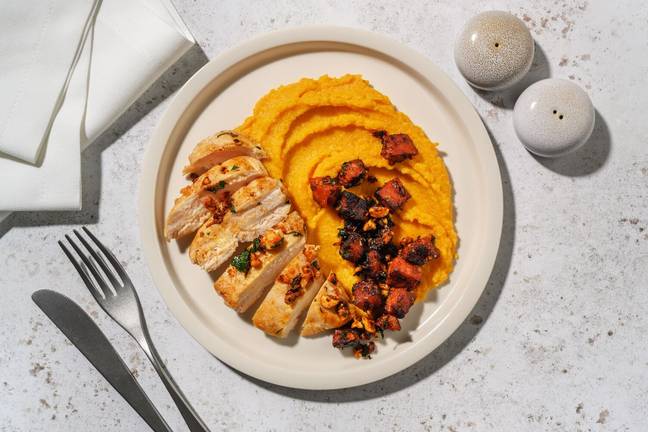 Poulet grillé, chorizo & purée panais-carotte
