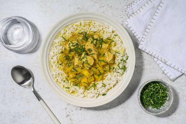 Poulet doré au curry-coco & mangue
