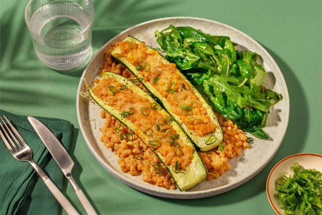 Courgette farcie au couscous perlé & chèvre
