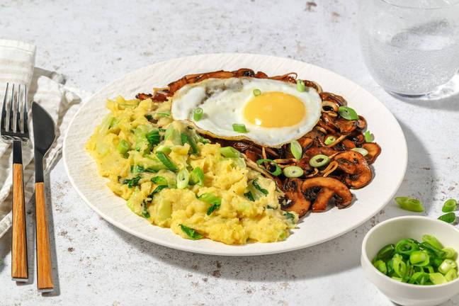 Champignons laqués et œuf au plat