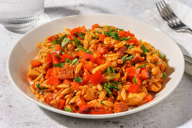Orzo « Rojo » au poulet & chorizo