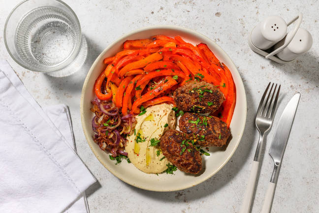Keftas de bœuf, houmous & légumes de saison