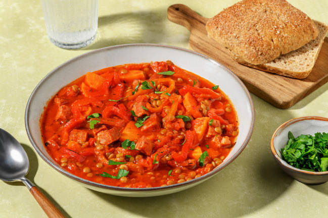 Mijoté tomaté de lentilles vertes au chorizo