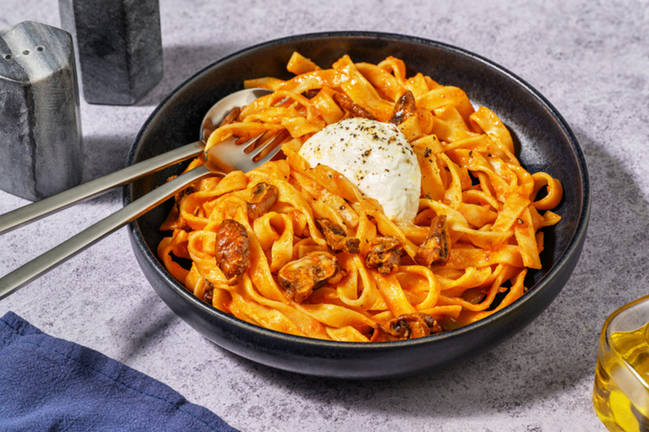 Tagliatelle al funghi, mozza & pesto