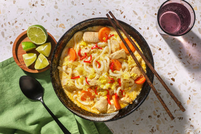 Nouilles au poulet, coco & piment
