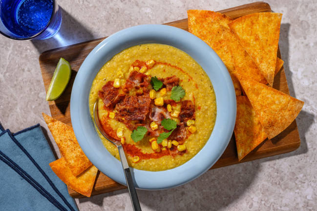Soupe maïs, lard & chips de tortillas