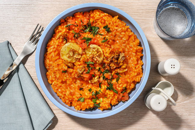 Ziegenkäse auf rauchigem Paprika-Risotto