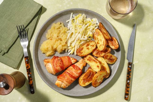 Bacon-Wrapped Chicken with Pear Compote