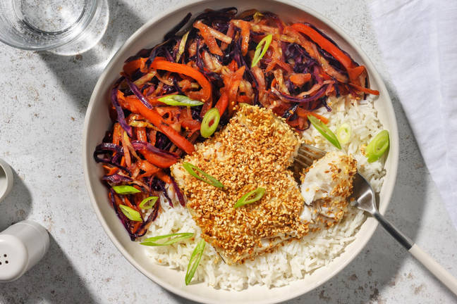 Fischfilet in Sesam-Mantel auf Jasminreis