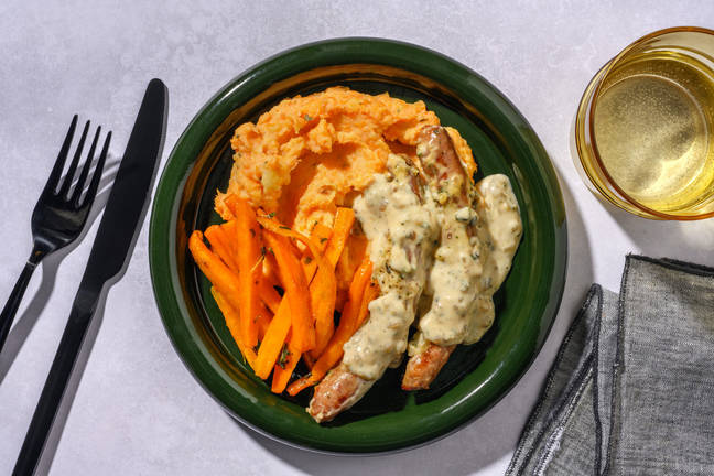 Chipolatas sauce échalotes & carottes glacées