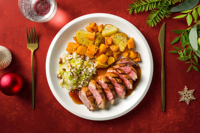 Filet de canard doré, noisette & butternut rôti
