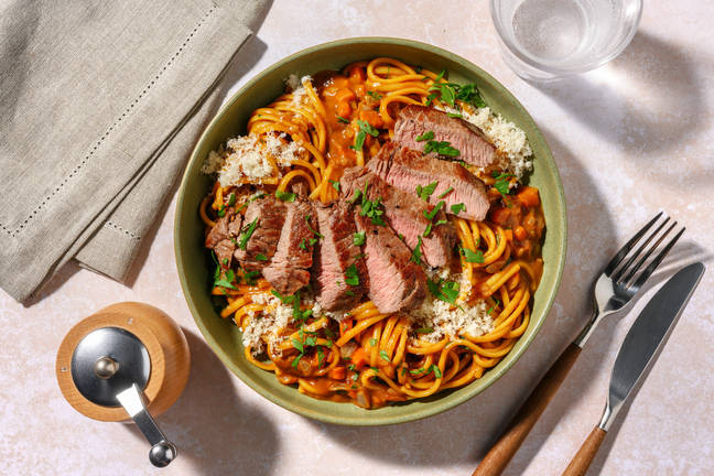 Pavé de bœuf sauce Bercy & linguine