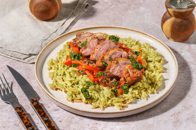 Canard nappé de pesto verde
