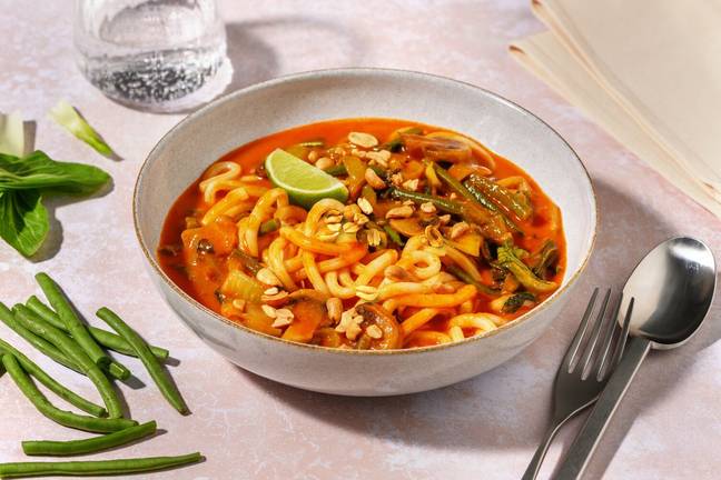 One Pan Red Thai Style Coconut Udon Soup