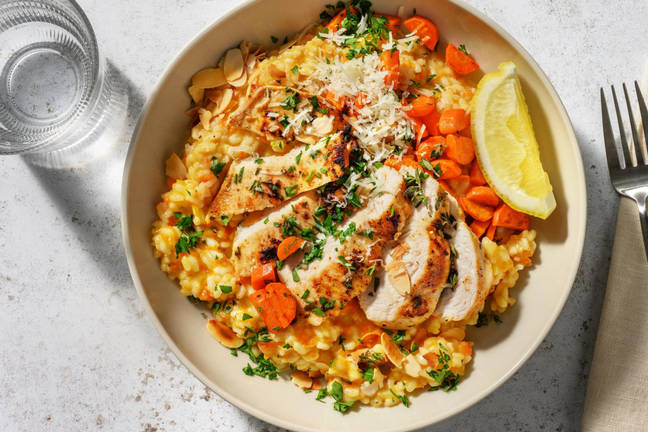 Kipfilet met geroosterde-wortelrisotto
