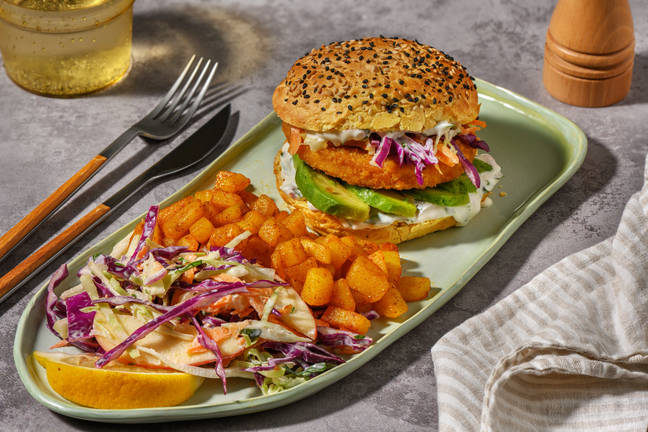 No-Chicken Burger on a Carrot Bun with Avocado