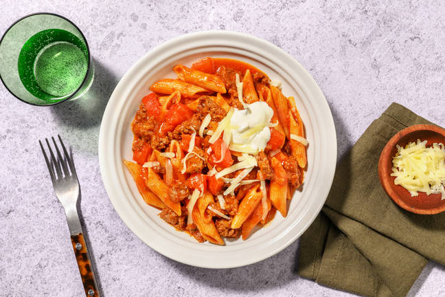 Penne & bœuf haché aux saveurs mexicaines