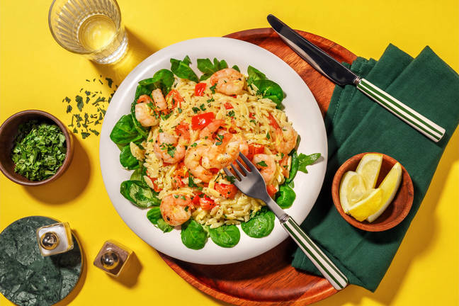 Orzo aux crevettes dorées sauce persil & ail