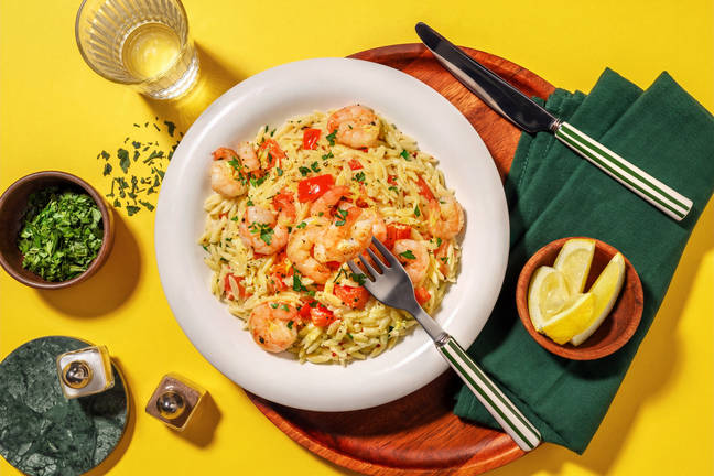 Orzo aux crevettes dorées sauce persil & ail