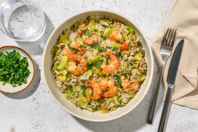 Freekeh crémeux & crevettes citronnées