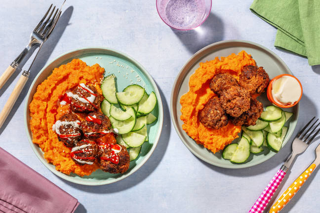 Drachenfeuer Hackbällchen mit Süßkartoffelstampf