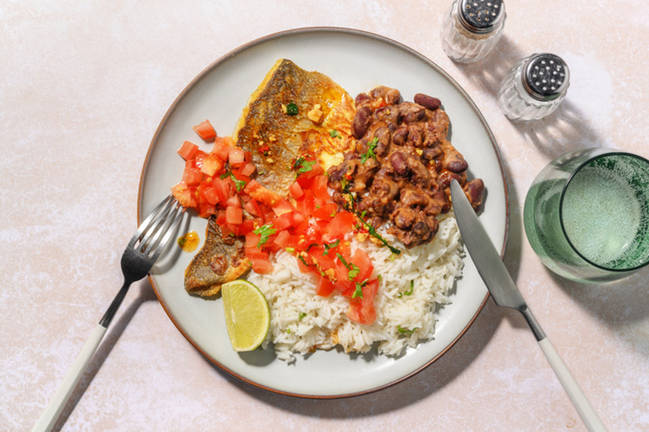 Branzino alla messicana e fagioli alla paprika